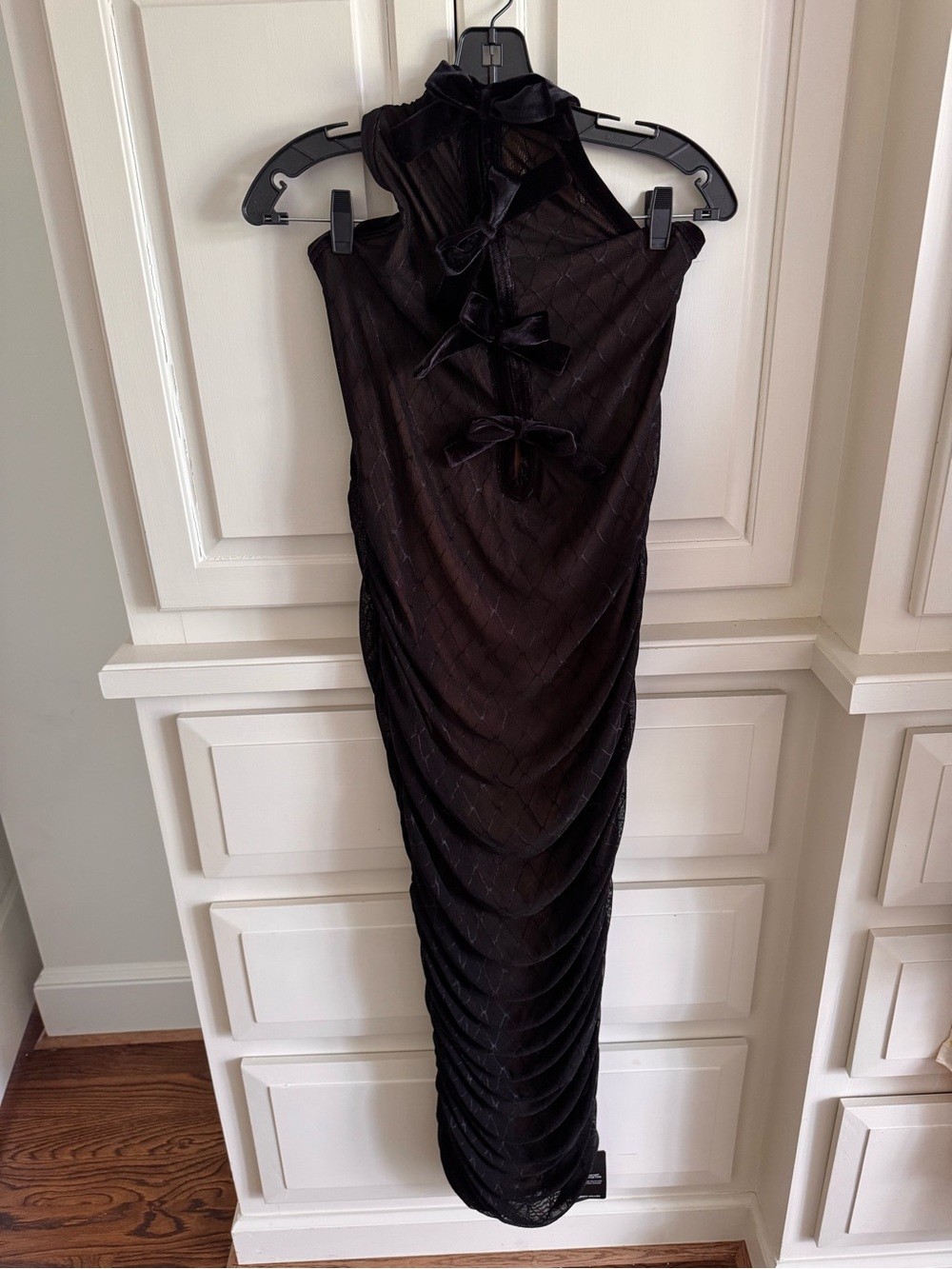 Karen Millen Black Sleeveless velvet Maxi Dress with Back Bow Details